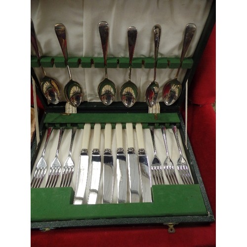 272 - VINTAGE CANTEEN OF CUTLERY[IMPFT. SHEFFIELD] ALSO 'BONE' HANDLED CARVING SET, BOTH IN ORIGINAL LINED... 