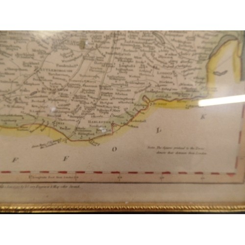 319 - VINTAGE MAP OF NORFOLK. FRAMED BY LEVETON & SONS NORWICH.