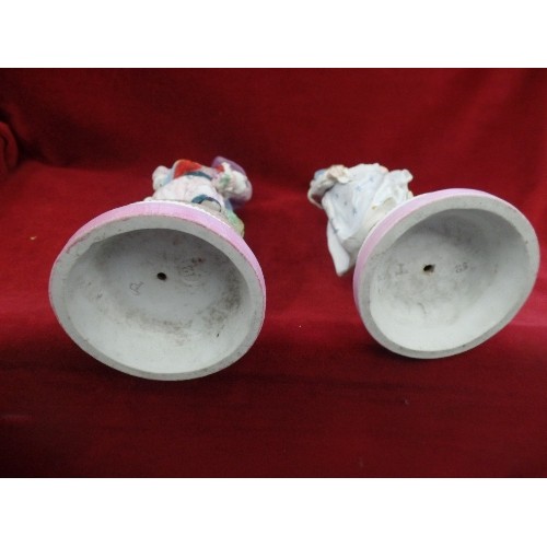 349 - LARGE PORCELAIN FIGURES X 2. MAN & WOMAN IN PERIOD DRESS.  33CM.H