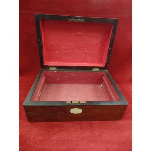 361 - VICTORIAN WOODEN WORK BOX, WITH PAUA-SHELL INLAID DETAIL ON HINGED LID. 26CM.W.