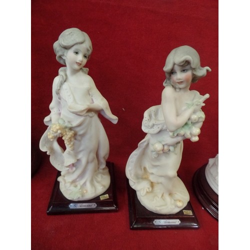 385 - GIUSEPPE ARMANI FIGURES X 5. LADIES IN PERIOD DRESS. TALLEST APPROX 28CM.H