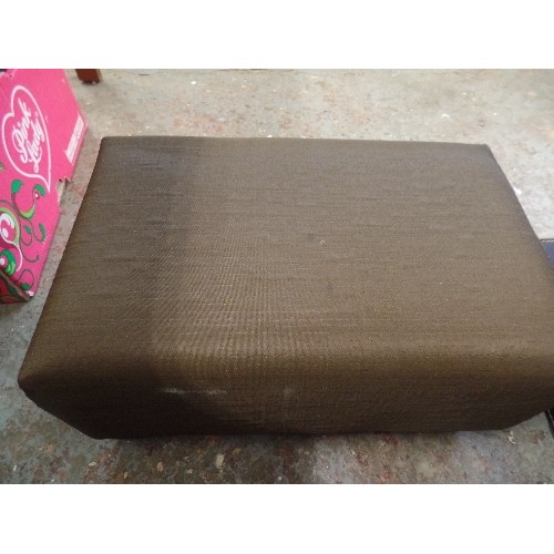 387 - DUNELM FOOTSTOOL. BROWN PADDED UPHOLSTERY.