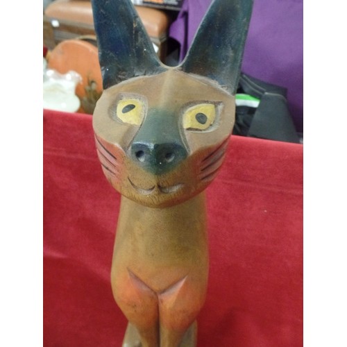 393 - TALL WOODEN CAT. 50CM.H