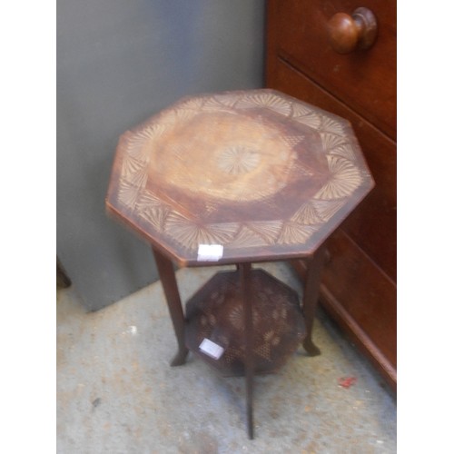 541 - EDWARDIAN CHIP CARVED PLANT STAND SIDE TABLE WITH OCTAGONAL TOP - 62CM