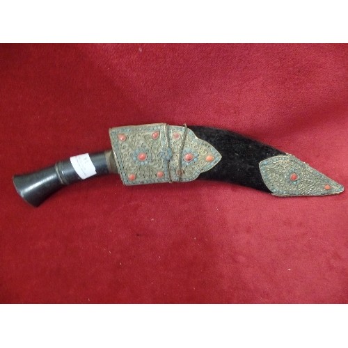 14 - GURKHA/KUKRI KNIFE IN DECORATIVE SHEATH WITH RED AND BLUE STONES