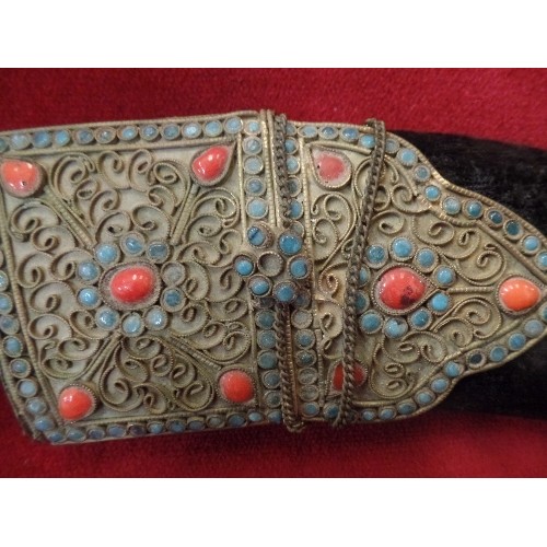 14 - GURKHA/KUKRI KNIFE IN DECORATIVE SHEATH WITH RED AND BLUE STONES