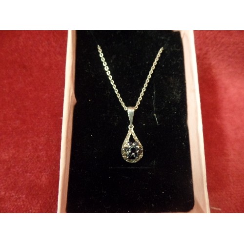 20 - SILVER HALLMARKED NECKLACE AND PENDANT WITH BLUE STONES