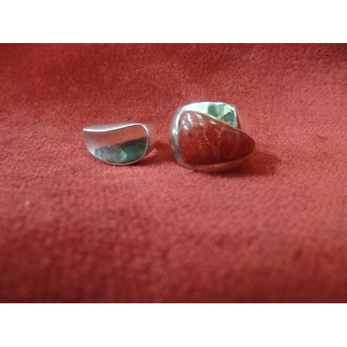 21 - 2 SILVER 925 RINGS - 1 WITH LARGE RED STONE