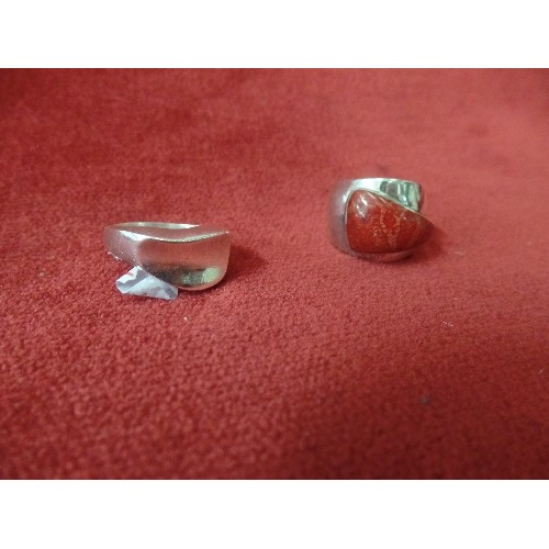 21 - 2 SILVER 925 RINGS - 1 WITH LARGE RED STONE