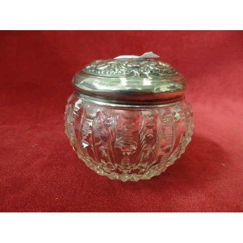 24 - SILVER HALLMARKED HENRY WILLIAMSON BIRMINGHAM 1905 CUT GLASS AND SILVER LID DRESSING TABLE POT