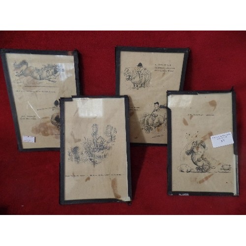 37 - SET OF 4 FRAMED VINTAGE ORIGINAL 1962 THELWELL HORSE PRINTS