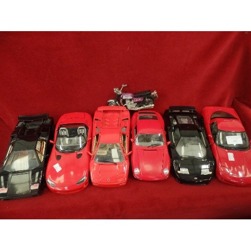 402 - SUPER CAR SCALE MODEL COLLECTION. 6 X LARGE BURAGO PRECISION DIE-CAST, FERRARI VIPER, CHEVROLET CORV... 