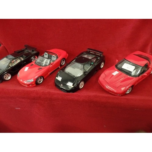 402 - SUPER CAR SCALE MODEL COLLECTION. 6 X LARGE BURAGO PRECISION DIE-CAST, FERRARI VIPER, CHEVROLET CORV... 