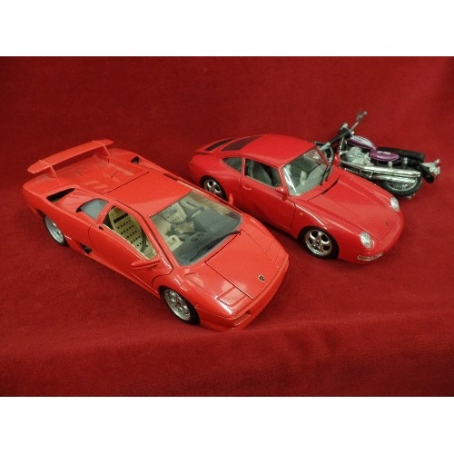 402 - SUPER CAR SCALE MODEL COLLECTION. 6 X LARGE BURAGO PRECISION DIE-CAST, FERRARI VIPER, CHEVROLET CORV... 