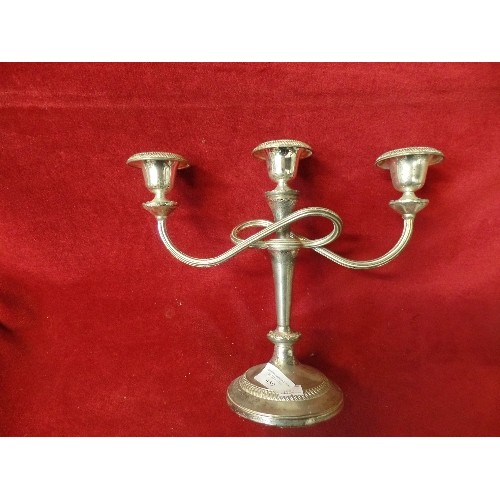 459 - VINTAGE SILVER PLATED 3-ARM CANDELABRA.