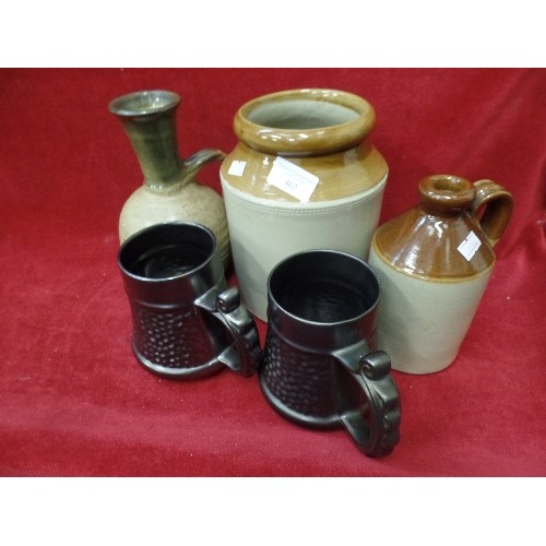 462 - LOVELY STONEWARE/STUDIO POTTERY ITEMS, TOGETHER WITH A PAIR OF PRINKASH ABBEY TANKARDS.