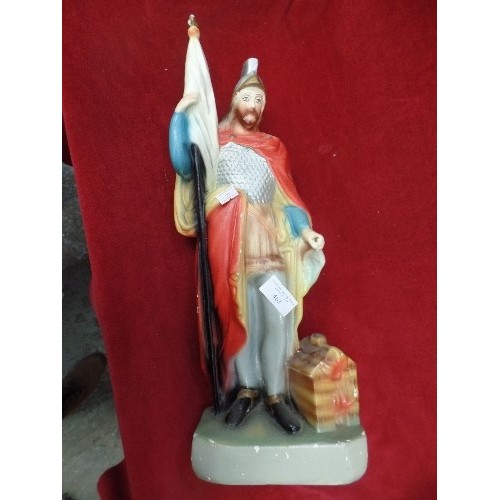 463 - LARGE VINTAGE PLASTER MODEL OF KNIGHT IN SHINING ARMOUR, WITH HIS WHITE FLAG. 48CM.H