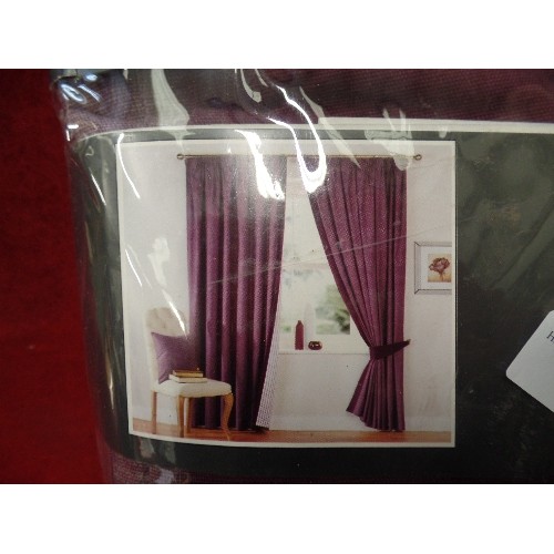 471 - NEW/PACKAGED CURTAINS, BURGUNDY. 90