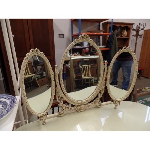 507 - FRENCH LOUIS STYLE 5-DRAWER PAINTED DRESSING TABLE, WITH TRIPLE VANITY MIRROR.