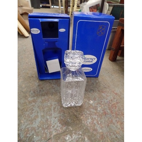 524 - KILLARNEY CRYSTAL IRISH CUT-GLASS DECANTER, IN ORIGINAL BOX.