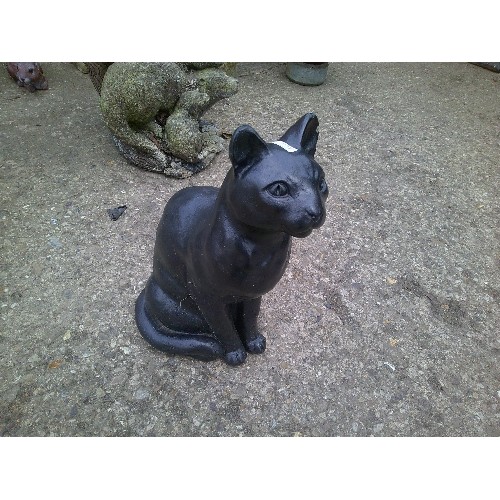 631 - CONCRETE GARDEN ORNAMENT OF A CAT PAINTED BLACK 14 INCHES