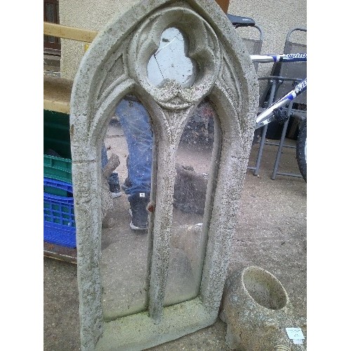 633 - LOVELY CONCRETE GOTHIC STYLE GARDEN MIRROR