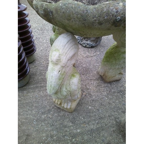 634 - SAND STONE HAND CARVED HIPPO PLANTER AND PLASTIC SQUIRREL