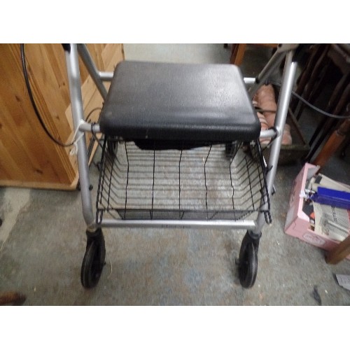 588 - ROLLATOR WITH WIRE BASKET AND BRAKES. SILVER AND BLACK.