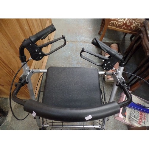 588 - ROLLATOR WITH WIRE BASKET AND BRAKES. SILVER AND BLACK.