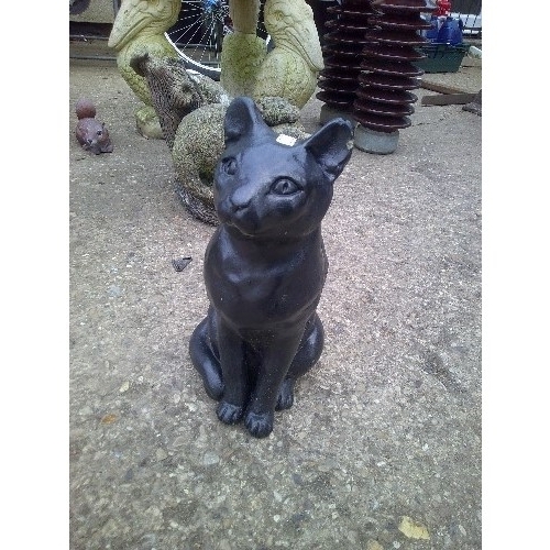 631 - CONCRETE GARDEN ORNAMENT OF A CAT PAINTED BLACK 14 INCHES