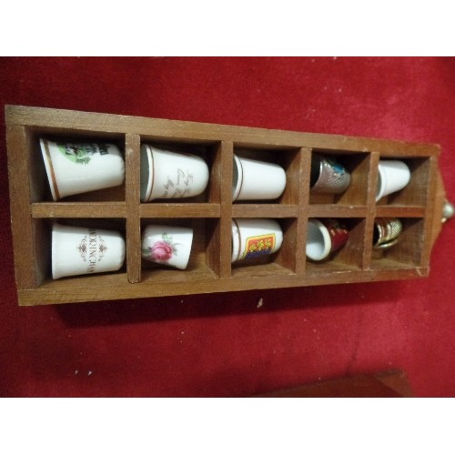 406 - CERAMIC COLLECTORS THIMBLES. SET IN 3 X WALL DISPLAY  BOXES. 10 X THIMBLES IN EACH.