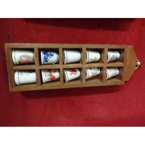 406 - CERAMIC COLLECTORS THIMBLES. SET IN 3 X WALL DISPLAY  BOXES. 10 X THIMBLES IN EACH.