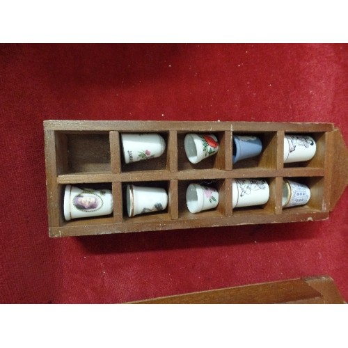 406 - CERAMIC COLLECTORS THIMBLES. SET IN 3 X WALL DISPLAY  BOXES. 10 X THIMBLES IN EACH.