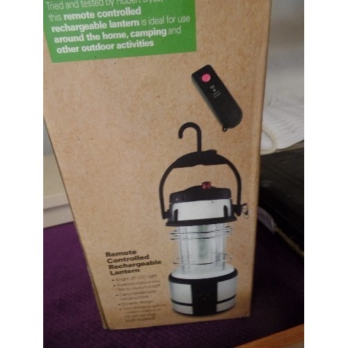 76 - ROBERT DYAS REMOTE CONTROLLED RECHARGEABLE LANTERN. BOX. TOGETHER WITH ANOTHER LANTERN.