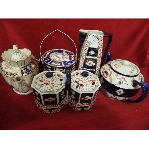 90 - LOVELY STAFFORDSHIRE LOT, INC ARTHUR WOOD, WADEHEATH, DOUBLE CADDY, 2 TEAPOTS[THE HANDLE ETC TO DAMA... 