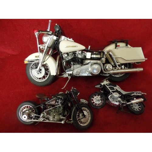 95 - MODEL MOTORCYCLES, INC LARGE POLICE BIKE, SIDE-CAR, SPARE WHEELS ,HELMETS ETC