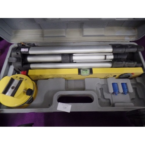 129 - LASER TOOL SET, WITH TRIPOD ETC, IN ORIGINAL CASE.