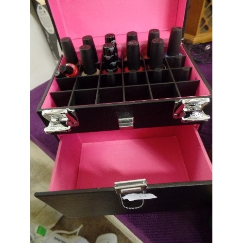 132 - GEL NAIL KIT, BOTTLES CONTAINED IN BLACK SMART FAUX LEATHER OPI CASE.