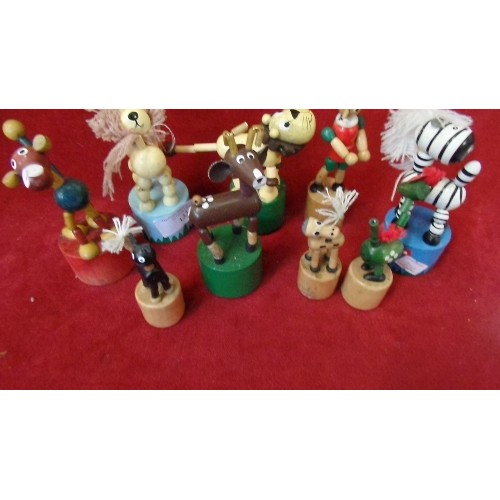 133 - COLLECTION OF 9 X VINTAGE WOODEN PUSH-PUPPETS, INC PINOCCHIO, A LION, ZEBRA ETC ETC.