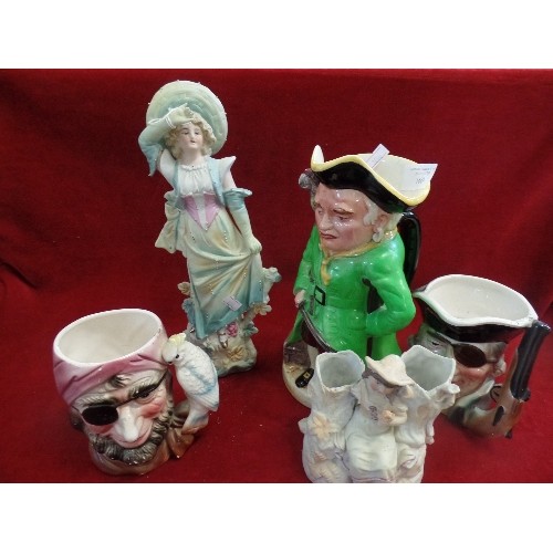 160 - MUSICAL TOBY JUG PIRATE WITH PARROT ON SHOULDER, TOGETHER WITH FURTHER VINTAGE PIRATE TOBY JUGS, A D... 