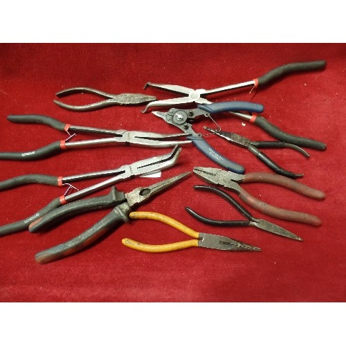 168 - 12 SETS OF PLIERS. VARIOUS SIZES ETC.