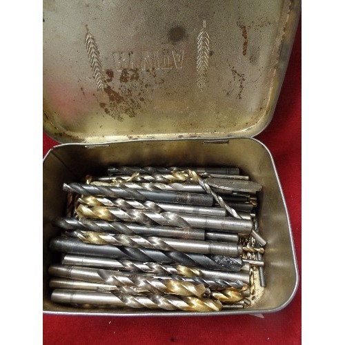 182 - VINTAGE RYVITA TIN, CONTAINING LARGE QUANTITY OF DRILL BITS.