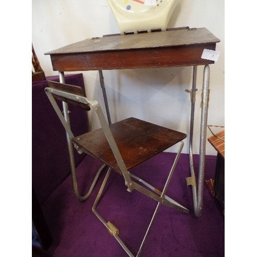 97 - VINTAGE CHILDS DESK & FOLDING CHAIR. WITH CHROME LEGS.