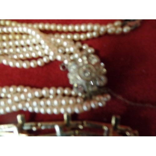 24 - 3 SIMULATED PEARL NECKLACES WITH GOLD METAL AND PEARL NECKLACES AND CROSS NECKLACE