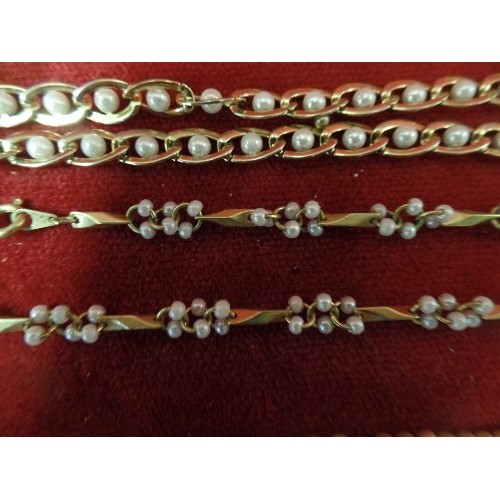 24 - 3 SIMULATED PEARL NECKLACES WITH GOLD METAL AND PEARL NECKLACES AND CROSS NECKLACE