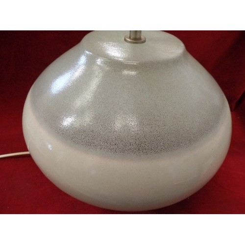 101 - LARGE BULBOUS STUDIO POTTERY LAMP BASE, IN DUCK-EGG GREEN AND CREAM. APPROX 35CM DIAM.