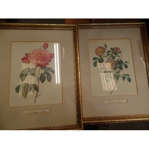 156 - FRAMED AND GLAZED WATERCOLOUR OF FLOWERS IN GLASS VASE SIGNED RICHARD 88 AND 3 PRINTS OF FLOWERS