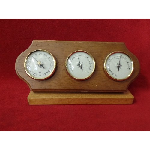 67 - BAROMETER WITH 3 GUAGES. ON STAND.