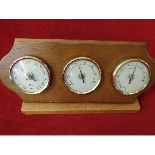 67 - BAROMETER WITH 3 GUAGES. ON STAND.