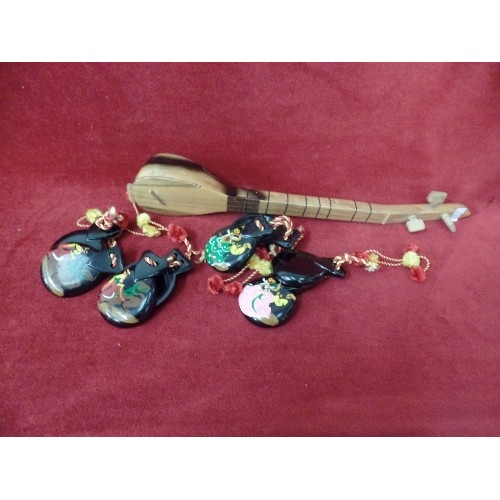 77 - BABY SPANISH BALALAIKA, WITH 4 SETS OF CASTANETS, DECORATED WITH FLAMENCO DANCERS AND BULL- FIGHTERS... 